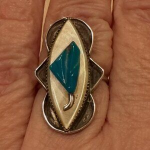 Turquoise and Abalone Shell Sterling Silver Ring